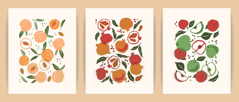 Set of art prints. Abstract fruits. Modern design for posters, cards, cover, t shirt and other use vector