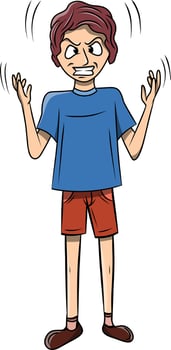 Funny Angry Child Wearing Blue Shirt and Red Shorts Clipart Colored Drawing vector