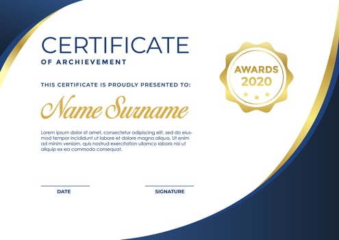 Elegant blue and gold certificate template, appreciation for business and education vector