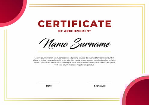 Elegant red and gold certificate template, appreciation for business and education vector