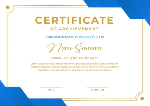 Elegant blue and gold certificate template, appreciation for business and education vector