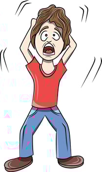 Funny Angry Child Wearing Red shirt Clipart Colored Drawing For Coloring Pages vector