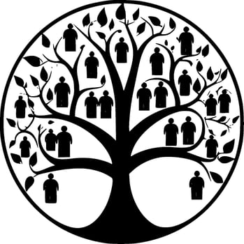 Family Tree - Black and White Isolated Icon - Vector illustration