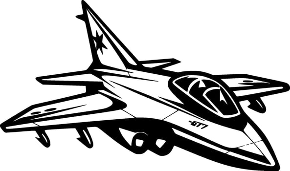 Fighter Jet - Black and White Isolated Icon - Vector illustration