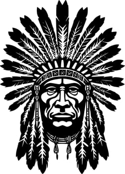 Indian Chief, Black and White Vector illustration