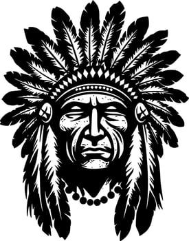 Indian Chief, Black and White Vector illustration
