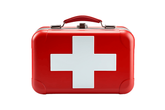3d red first aid kit bag on transparent background png