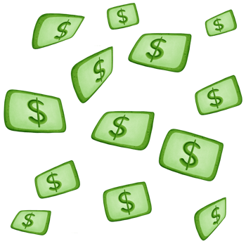 Green dollar money drop and symbol isolated on transparent background png