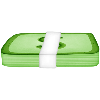 Green stack of dollars money wrapped in paper and symbol isolated on transparent background png
