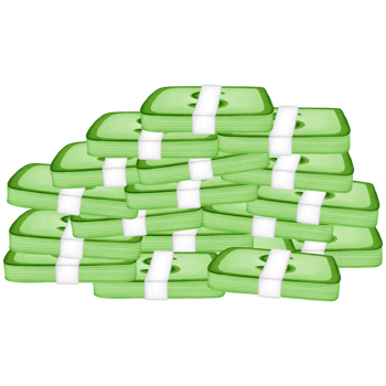 Green stack of dollars money wrapped in paper and symbol isolated on transparent background png