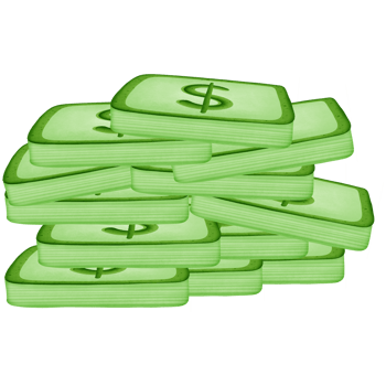 Green stack of dollars money and symbol isolated on transparent background png