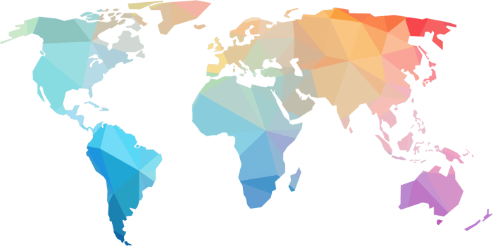 colorful abstract low polygonal of world map. png