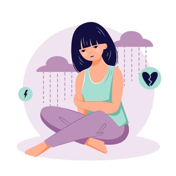 Depression concept. Mental illness female flat character vector illustration