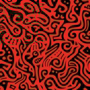 red and black pattern with a black graphic design, in the style of psychedelic neon, squiggly line style, escher-inspired, geometric chaos, shaped canvas, bold block prints, abstraction-creation vector