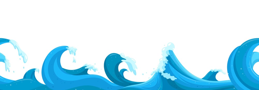 Tropical tsunami wave in cartoon style. Ocean surfing wave forming a barrel. Vector illustration