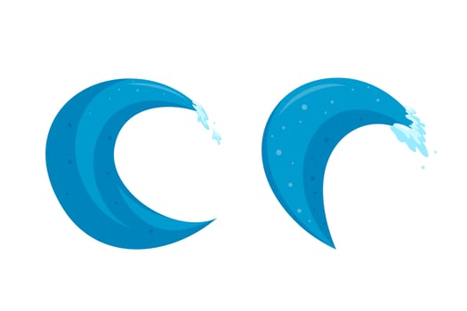 Tropical tsunami wave in cartoon style. Ocean surfing wave forming a barrel. Vector illustration
