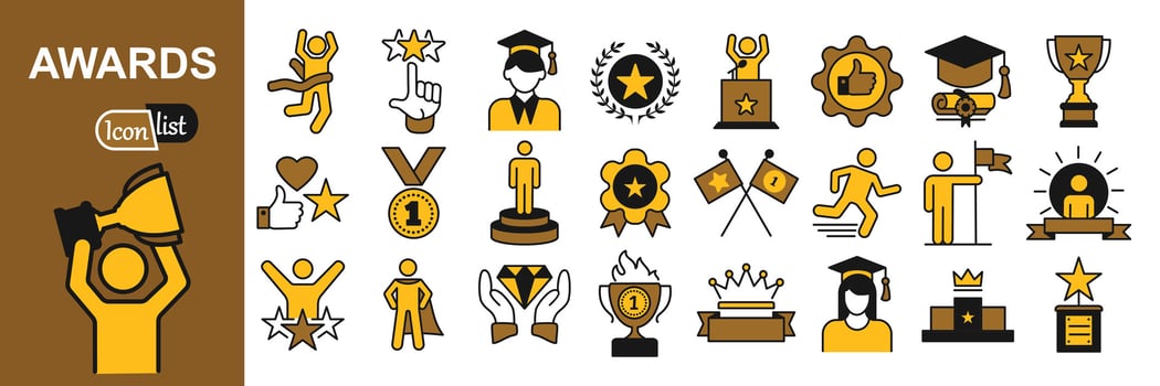 Award and winner colored icon collection. . Set of award and winner simple outline icons vector
