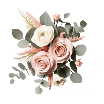 Blossoming flower bouquet of roses and euca isolated. png