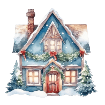 Watercolor cute Christmas house isolated png