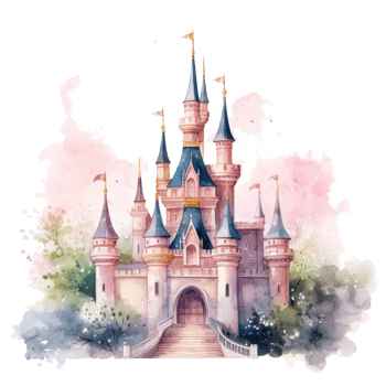 Watercolor princess castle isolated png