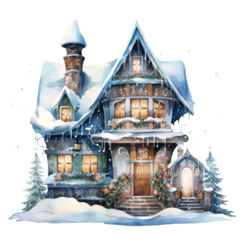 Watercolor cute Christmas house isolated png