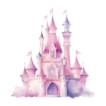 Watercolor princess castle isolated png