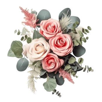 Blossoming flower bouquet of roses and euca isolated. png
