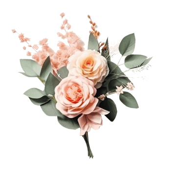 Blossoming flower bouquet of roses and euca isolated. png