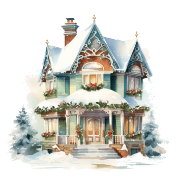 Watercolor cute Christmas house isolated png