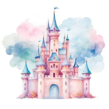 Watercolor princess castle isolated png