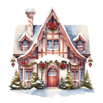 Watercolor cute Christmas house isolated png