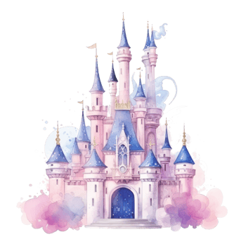 Watercolor princess castle isolated png