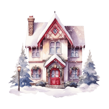 Watercolor cute Christmas house isolated png