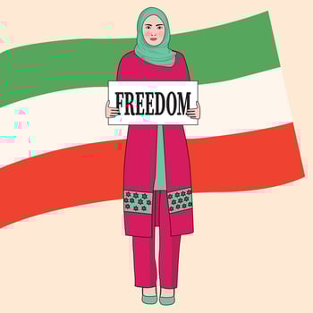 Iranian women protest illustration with poster vector