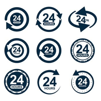 24 hour monochrome logo set vector