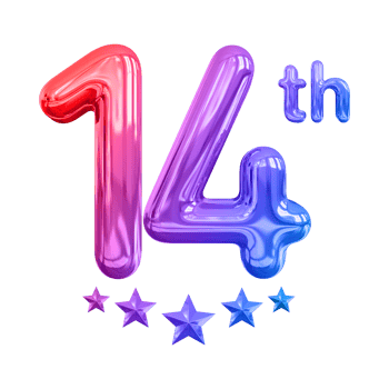 Celebratory number fourteen for birthdays anniversaries celebrations Generative Ai png