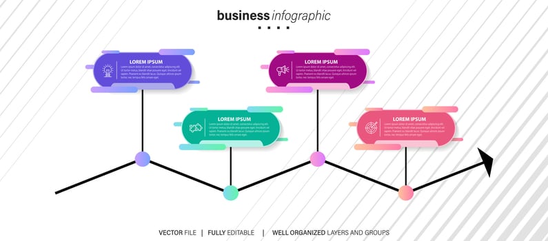 Four text box infographic elements. Business template for presentation. Vector concept with 4 options or steps.