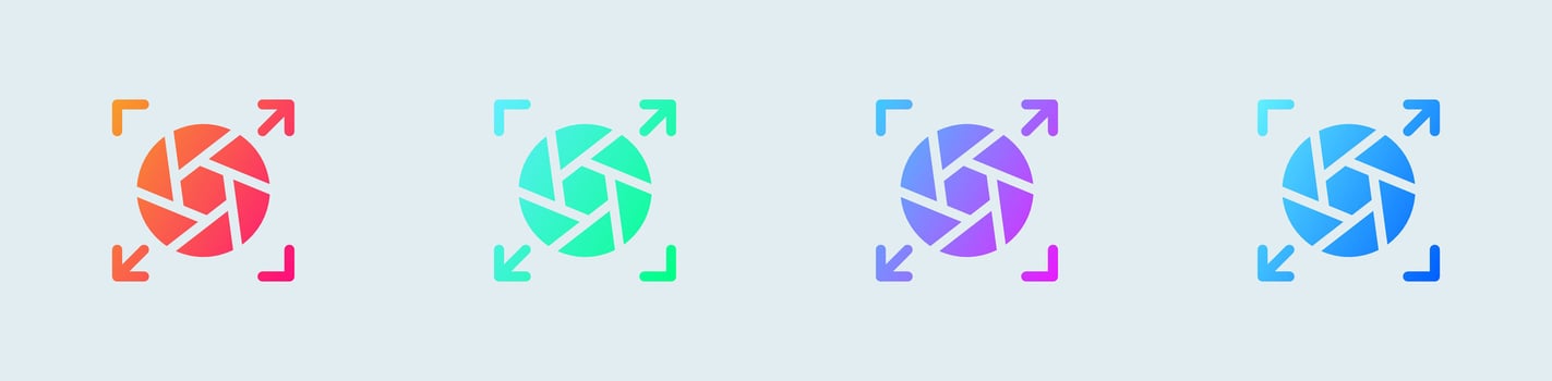Wide lens solid icon in gradient colors. Optical signs vector illustration.