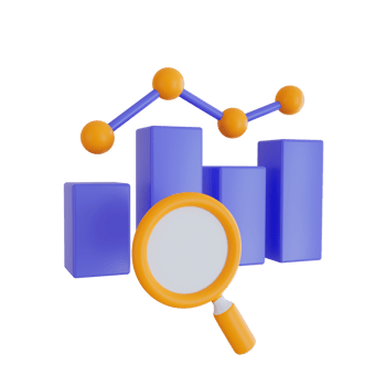 3d Render icon. bar graph and magnifying glass icon on transparent background. png