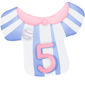 Blue and pink stripe baseball shirt and number 5 isolated on transparent background png