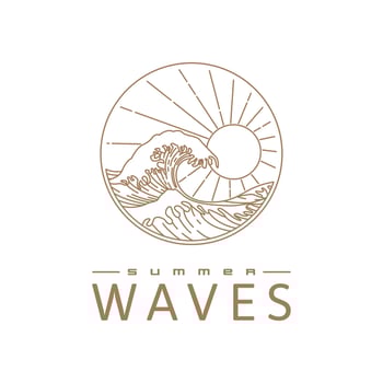 ocean big wave illustration logo for resort, hotel, or beach. line art style summer beach symbol vector