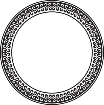Vector monochrome Kazakh national round pattern, frame. Ethnic ornament of the nomadic peoples of Asia, the Great Steppe, Kazakhs, Kirghiz, Kalmyks, Mongols, Buryats, Turkmens