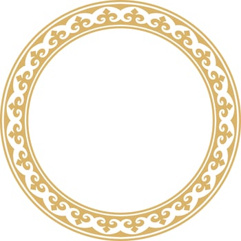 Vector gold Kazakh national round pattern, frame. Ethnic ornament of the nomadic peoples of Asia, the Great Steppe, Kazakhs, Kirghiz, Kalmyks, Mongols, Buryats, Turkmens