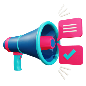 megaphone and right message object in isolated 3d rendering with transparent background png