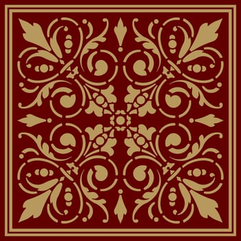 Vector red floral square ornament. Patterns of the peoples of Europe. Greek and Roman stencil
