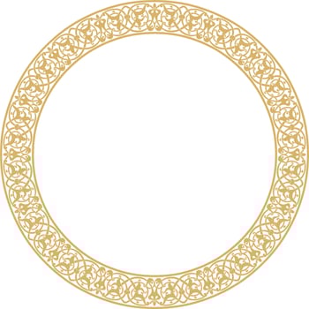 Vector golden round oriental ornament. Arabic patterned circle of Iran, Iraq, Turkey, Syria. Persian frame, border