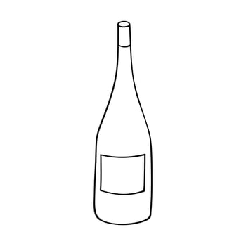 Hand drawn wine bottle illustration. Alcohol drink clipart in doodle style. Single element for design vector