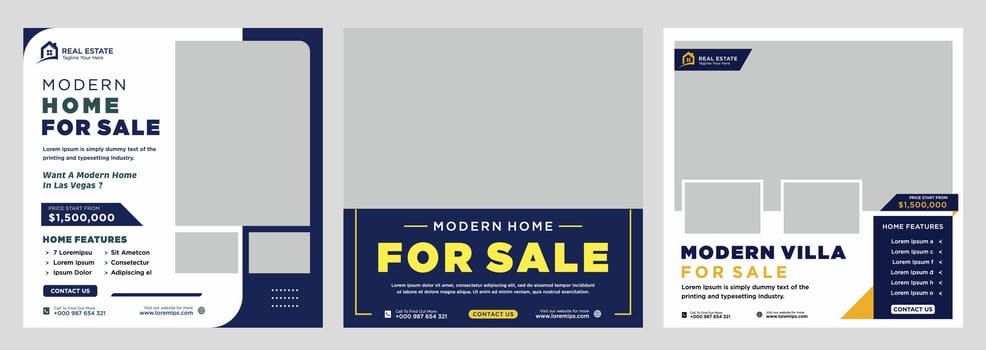 Real estate house social media post or square banner template vector