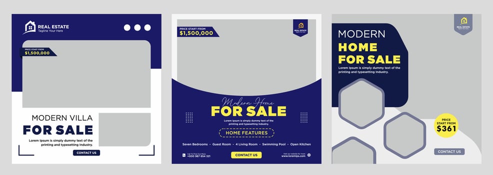 Real estate house social media post or square banner template vector