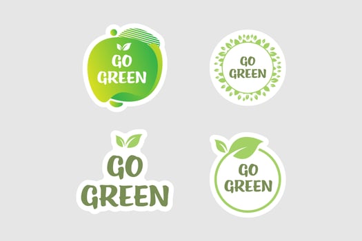Collection of go green Vector Illustrations, vector Illustrations for Stickers, Badges, T-Shirt Designs, and Other Printing Needs